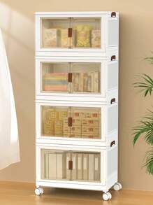 4/5layers Home Decorations Display Rack Big Capacity Storage Cabinet Plastic Foldable Shoe Shelf Collapsible Clear Shoe Boxes Stackable With Door Easy Assembly Living Room Stuff - 白色 - 查看 4