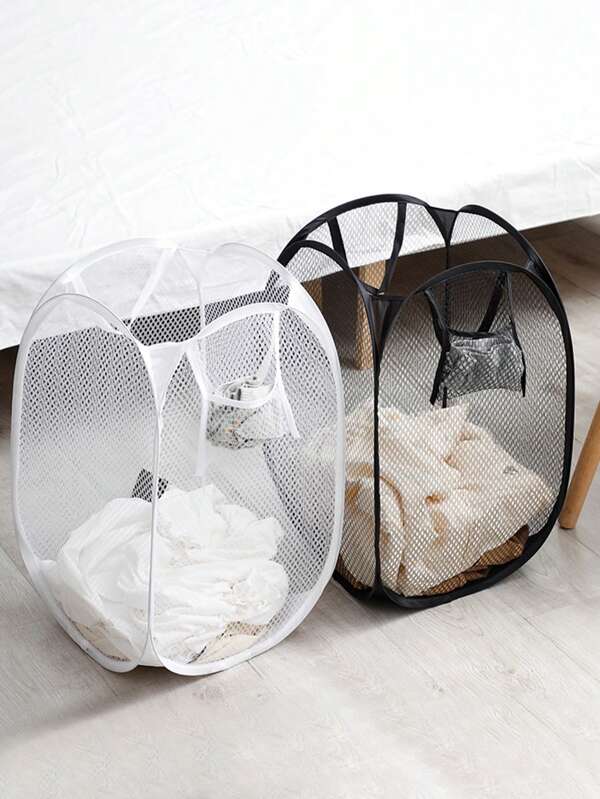 1pc Foldable Dirty Clothes Storage Basket, Large Capacity Laundry Hamper With Grid Design