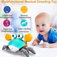 1 pieza Juguete con forma de cangrejo que se arrastra y reproduce música con función de evitar obstáculos, operado con electricidad, como regalo de cumpleaños para niños y niñas, [embalaje aleatorio], controlador para bebés, juego de peces, mata moscas - Verde - Ver 3