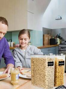 4pcs 4L Sealed Food Storage Container, Kitchen Storage Box Set With Lid, Transparent, Leak-Proof, Suitable For Dry Food, Nuts, Beans, Cereals, Snacks, Flour, Sugar, Coffee, Tea And Pet Food - Đen và trắng - Xem 4