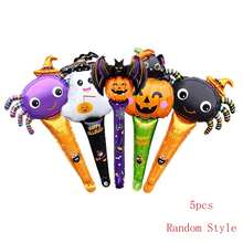 5/10pcs Halloween Theme Stick Balloons Bat Pumpkin Ghost Shape Hand A Stick Air Balloon Halloween Party Decoration - Multicolor - View 10