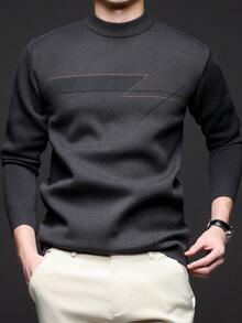 【尺码偏大】男士圆领毛衣，商务休闲套头针织衫，适合秋冬季穿着