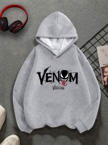 Marvel Sudadera con capucha gráfica de Groot en forma de Venom para adolescentes/niños, personaje de Marvel, ajuste holgado casual de manga larga, otoño