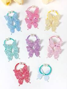 10个随机多巴胺糖果色闪光蝴蝶发圈，可爱闪亮弹力发绳，甜美公主风女孩发饰，时尚头饰，适合派对和日常佩戴 - 彩色 - 查看 4