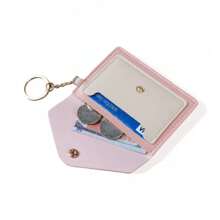 Pieru 3-Color Metal Button Card Holder | Multi-Card Layered Storage, Key Ring Design | Gold Keyring | Mini Wallet Purse, Black/Blue/Pink Pastel Colors | Portable Card Pouch