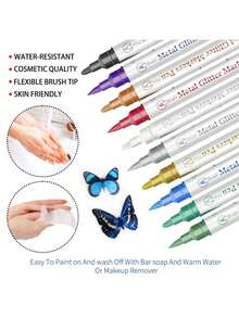 10 Colores Bolígrafos Temporales de Tatuaje Metálicos de Doble Punta, Aptos para Piel, Marcadores de Tatuaje Lavables, Pegatinas Flexibles para el Body, Kit Seguro de Pintura Facial - 10 colores - Ver 11