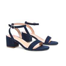 XY LONDON Gemma Low Block Heel Open Toe Strappy Sandal Shoes With Round Buckle Fastening For Spring Summer - 藏蓝色 - 查看 3