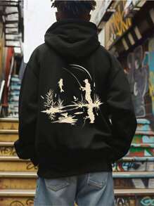 Camiseta con gráfico de pesca para hombres, Sudadera con capucha, Sudadera casual y cómoda con estampado doble cara para hombres, Abrigo casual y versátil para otoño e invierno (1 pieza)