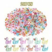 50/100只迷你闪光树脂鸭 - 彩色亮片鸭装饰，适用于DIY工艺品、娃娃屋、微景观、水族箱、生日礼物、毕业典礼和家庭派对装饰 - 亮片款鴨子 - 查看 12