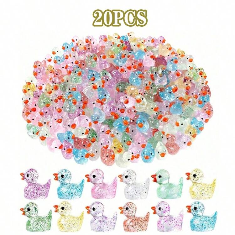 50/100只迷你闪光树脂鸭 - 彩色亮片鸭装饰，适用于DIY工艺品、娃娃屋、微景观、水族箱、生日礼物、毕业典礼和家庭派对装饰 - 亮片款鴨子 - 查看 12