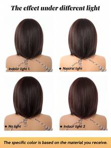 Tóc giả ngắn ngang vai, thoáng khí và thoải mái, dài 14 inch, màu nâu đậm, có mái, đường may mở tự do. Tóc giả nữ, sợi tổng hợp chịu nhiệt, thích hợp cho cosplay và sử dụng hàng ngày. - Màu nâu tối - Xem 8