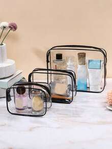 3 قطع/قطعة واحدة حقيبة أدوات تجميل بسيطة عصرية للجنسين، مجموعة حقائب أدوات تجميل وأدوات تجميل من EVA مع سحاب - شفافة، منظم سفر متين للرجال والنساء، حقيبة ظهر للعودة إلى المدرسة، ضروريات السفر، منظم سفر لعطلة الشاطئ، حقيبة مستحضرات تجميل شفافة مقاس 1 كوارت، مناسبة للسفر، للجنسين، حقيبة منظم تجميل شفافة للحمل، حقيبة مكياج بلاستيكية شفافة للسفر، حقيبة يد صغيرة شفافة مقاومة للماء