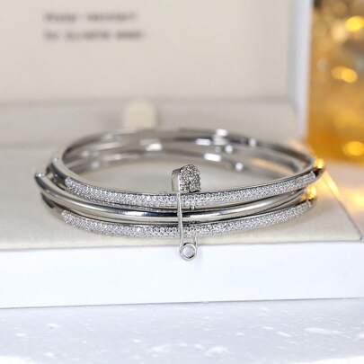 4pcs/Set Fashionable Luxury Copper Zirconia Women's Bracelet, Necklace, Earrings Jewelry Set