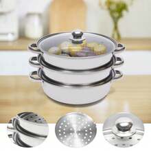 Three-Layer Stainless Steel Steamer With Glass Lid. Suitable For Gas Stoves, Etc. - Bạc - Xem 1