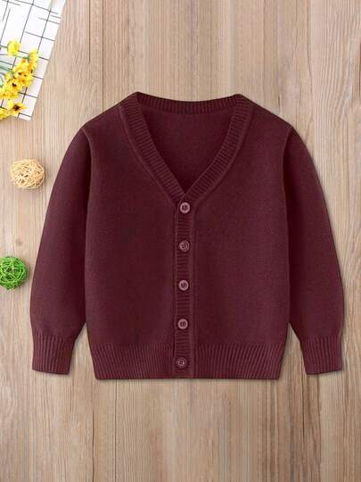 3-8 Years Kid Boys Knit Sweater Long Sleeve V Neck Solid Color Button Down Cardigan Toddler Fall Tops