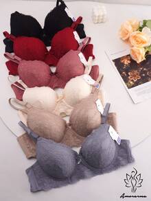 6 pcs Sujetadores para mujer de copa B, Sujetador de lujo, fashionable, elegante y sexy para uso diario y casual, para mujer, con estampado floral, de encaje, con efecto de reuniendo y soporte, y dotado de armazón metálico. - Multicolor - Ver 1