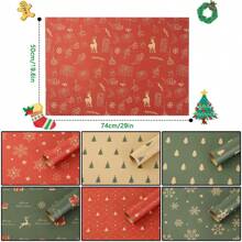 10/7 Sheets Gift Packaging Paper (29 In*19 In), DIY Decorative Ribbon (196 In*0.98 In), Christmas Wrapping Paper Rolls Bundle Reversible Gift Wrap Sheets For Christmas Gifts Wrapping Supplies