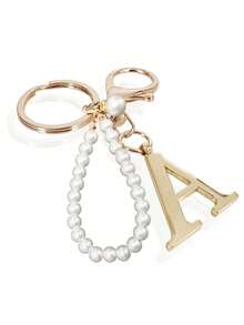 Premium Elegant Gold Pearl Letter Keychain, A-Z Alphabet 3D Pendant, Glamorous Pearl Chain With Rhinestones (Can Be Disassembled According To Personal Preference), Fashionable Alloy Keychain Ring, Earphone Pendant, Backpack Hanging Ornament, Car Keychain - Multicolor - View 27
