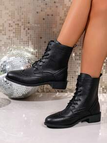 1 par de botas de tobillo de metal elegantes y a juego para mujer, diseño de tacón grueso cómodo, hasta la pantorrilla, cierre lateral con cremallera, adecuado para uso casual en otoño/invierno, botas Chelsea blanco