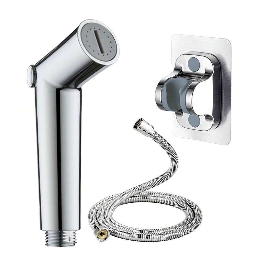 3-teiliges Sprühpistolen-Set mit 1,5 m Silberschlauch und silberner schraubloser Halterung, wandmontierter Handbrause, einfache Bedienung, zuverlässiges Material, Mehrzweckverwendung, schnelle Installation, Sprühkopf - Haustierwaschanlage mit Griff