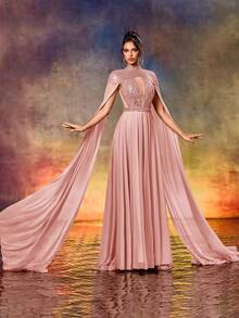 Váy dài tay bằng vải tuyn sequin thanh lịch cho những dịp trang trọng, váy dạ hội thanh lịch, cho khách dự tiệc cưới, tốt nghiệp, tiệc tối - Bụi hồng - Xem 4