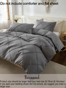 3pcs Solid Gray Plaid Pleated Duvet Cover Set (1 Duvet Cover + 2 Pillowcases, No Filling), Soft, Skin-Friendly, Lightweight, Breathable, Farmhouse Style, Suitable For Bedroom, All Seasons, Great Gift Option - Grey - View 7