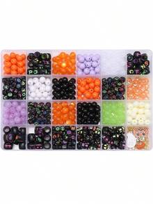 520Pcs/Box Colorful Halloween Series Beads Kits, Loose Beads Skull Pumpkin Spider Pattern Pendant, For DIY Bracelets, Necklaces, Jewelry Making Craft Supplies Accessories - Multicolor - View 5