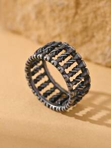 1 pieza Anillo de acero inoxidable gótico para hombres, diseño de eslabones de huesos esqueléticos, ideal para estilo rock y callejero - anillo - Ver 1