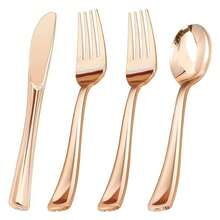 5/10 piezas Juego de vajilla en color oro rosa, Cubertería de acero inoxidable dorado, Cuchillo, Tenedor y Cuchara de color dorado, Adecuado para fiestas, bodas, cumpleaños y eventos al aire libre