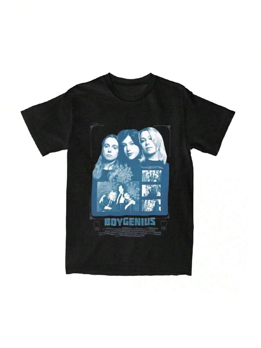 Boygenius Band Rock Men Women's T Shirt Merchandise Fun Tees T-Shirts Cotton Original Clothes - 黑色 - 查看 1