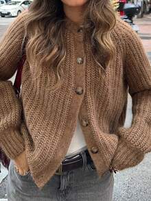 Women's Winter Y2K Long Sleeve Sweater Cardigan Warm And Comfortable Daily - Brown - View 8
