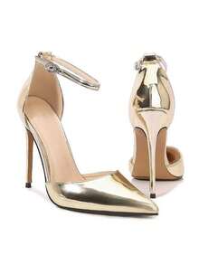 ISPORTE Sandalias de tacón alto con punta puntiaguda y tiras caladas para mujer, Otoño/Invierno 2025, Sexy, Tacones Para Mujer Elegantes - Dorado - Ver 3
