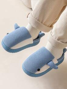 1 par de cómodas y suaves zapatillas de interior para niños con diseño de ballena, ideales para el invierno