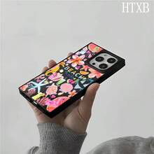 Teléfono con diseño de patrón de bloques de flores, adecuado para las series 16 Pro, 16, 15 Pro, 14, 14 Plus, 13, 13 Pro, 12 Pro, 12 Pro. Diseño de cobertura total a prueba de golpes con orificio grande, marco liso brillante y prominente. - Negro - Ver 4