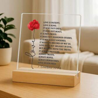 Decorative Plaque & Signs Christian, Bible Verse 1 Corinthians 13:4 - 8, Home Decor, Shelf Decor, Love Quotes, Boho Home Decor, Office Desk Decor, Coffee Table Decor, Anniversary, Wedding Gift, Cute Room Decor, Farmhouse Bedroom Decor