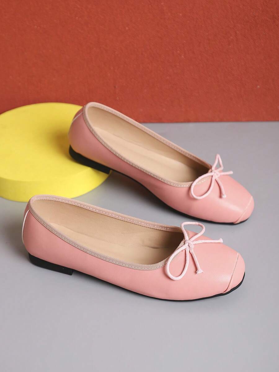 European & American Fashion Solid Color Ballet Bowknot Flat Shoes, Outdoor Spring/Autumn Ladies Flat Slip-On Soft Leather Shoes