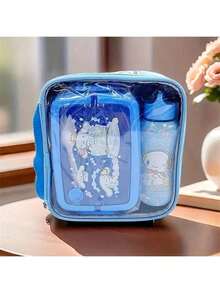 Sanrio Hello Kitty & Friends 三件套保温午餐套装，包括便当盒、手提袋和水壶，紫色，随机印花，适合上学、上班、露营和野餐。