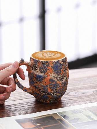 1pc 260ml拿铁艺术咖啡杯 意式咖啡杯 办公室水杯 创意裂纹釉陶瓷马克杯 饮料杯 咖啡杯 家用陶瓷杯 挂耳咖啡杯 可乐杯 冷饮杯 早餐牛奶杯 燕麦杯 花茶杯