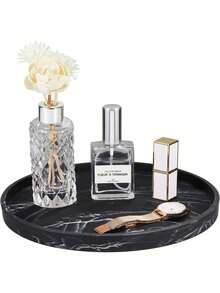 Khay phòng tắm bằng silicon 3 kích cỡ, khay trang điểm tròn, giá để đồ trên mặt bàn bếp, giá để xà phòng trang trí, khay trang trí để nước hoa, nến, cây cảnh (màu đen) - màu đen - Xem 10