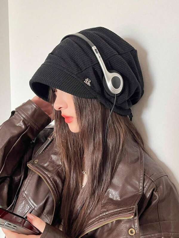 1pc Women's Solid Color Knitted Hat, Warm Windproof Ear Protection Thick Knitted Cap, Cute Casual Elegant Retro Street Fashion Versatile Beanie Suitable For Outdoor, Skiing, Cycling, Travel, Party, Daily Use In Autumn/Winter Autumn Accessories