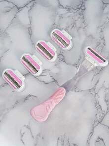 New Venus Compatible Women'S Safety Razor Blades, Oil-Free, For Face/Leg/Armpit/Bikini, Suitable For Combination Skin, Hair Removal Shaving Accessories1 Handle + 4 Knife Heads / 4 Knife Heads, Women's Manual Hair Removal Shaver With 3 Layers Of Stainless Steel Blades And Replaceable Safe Razor Head - Multicolor - View 3