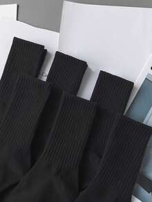 6 Pairs Kids Unisex Black High Elastic Sports Solid Color Mid-Calf Socks, Student Socks, Autumn/Winter - Black - View 4