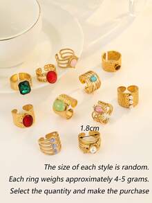 Bộ 1/2/4/6/8/10 chiếc nhẫn đá quý nhiều màu sắc bằng thép không gỉ mạ vàng, ngẫu nhiên. - nhiều màu - Xem 4