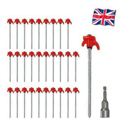 Heavy Duty Screw Tent Pegs - Pack Of 30 | Hard Ground Tent Pegs, Camping Pegs | Rustproof Galvanized Steel