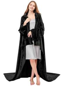 1pc Black Soft & Comfortable TV Blanket With Large Pocket, Multifunctional Wearable Slouchy Sleeve Blanket, Anti-Static Flannel Throw Blanket - Black - View 11