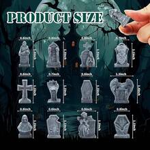12 Pcs Miniature Tombstones Figurine Mini Resin Tombstones Gravestone Multiple Sizes Style For Mini House Graveyard Scene Diorama Crafts Halloween Decor Accessories, Gray - 灰色的 - 查看 3