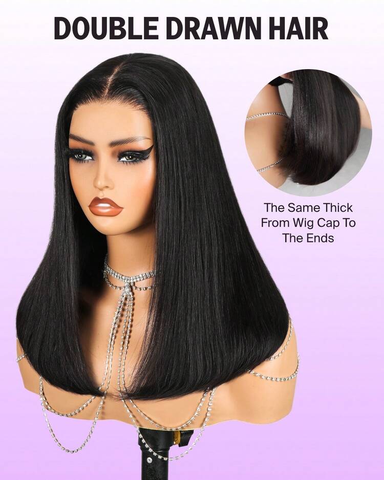 MEGALOOK 6"X5" Hairpiece With 180% Density, Pre-Trimmed & Pre-Plucked Closure, Straight Hair, Lightweight Cap, 12A Salon Grade Bleached Knots - SNatural - View 5
