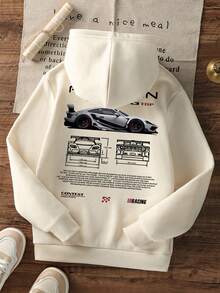 1件装男童休闲印花套头卫衣，保暖内衬，长袖，秋冬季 - 杏色 - 查看 3