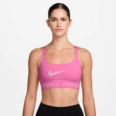 Nike حمالة صدر رياضية نسائية من نايك بدون حشو، دعم خفيف، باللون الوردي اللطيف/رغوة وردية/(أبيض)