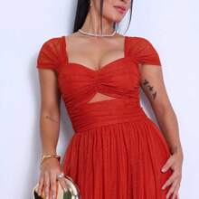 Shiny Bridesmaid Dress With Slit At The Waist - Đất nung - Xem 3